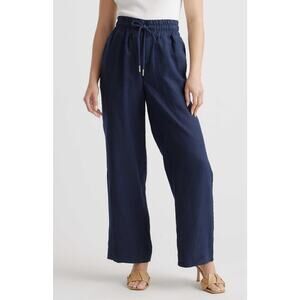 Quince 100% European Linen Wide Leg Pants Navy Size XL Summer Lagenlook NWOT